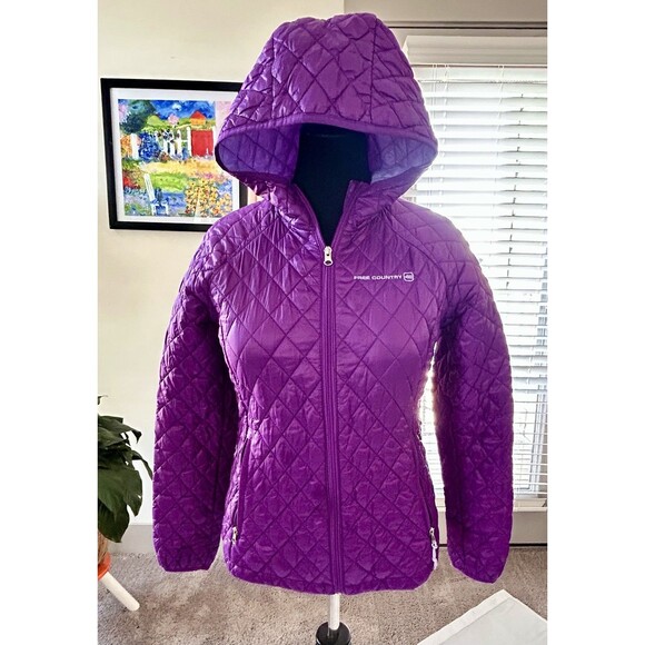 Free Country Quilted Puffer Jacket With Hood Women's Medium Purple Lightweight - Picture 11 of 11